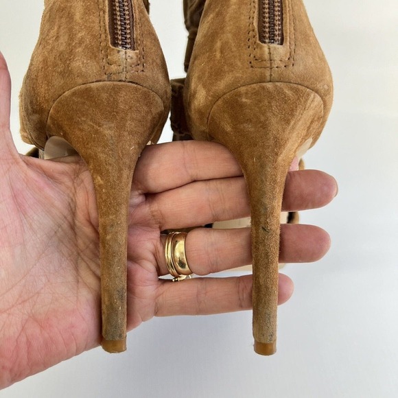 Gianni Bini Heels Boots Saleemah Womens size 7 Desert Brown Fringe open toe - Picture 5 of 9